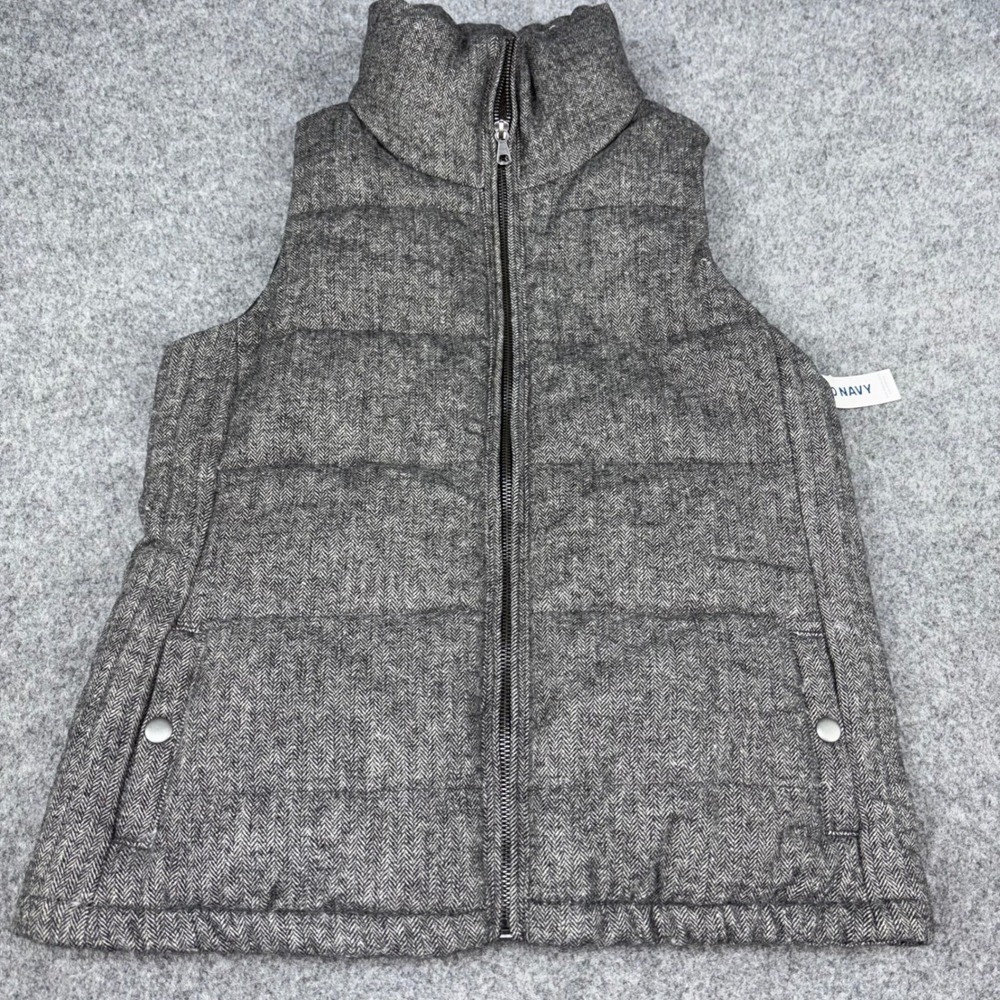 Old Navy Puffer Vest Womens XS Grey Herringbone Quilted Full Zip Sleeveless Warm
